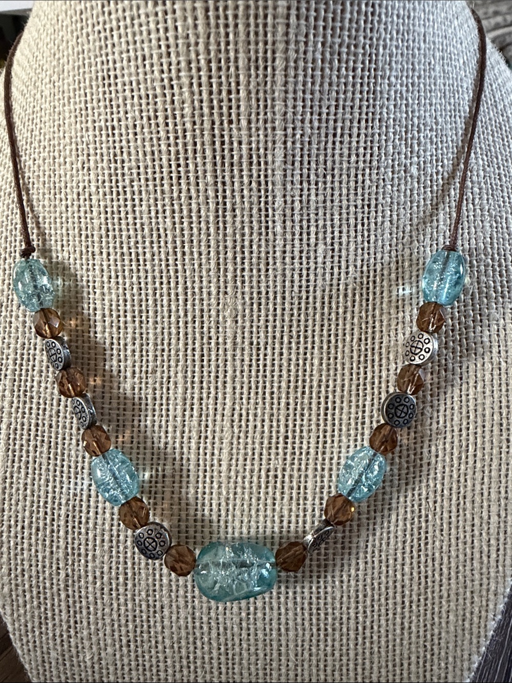 Lia Sophia Aquamarine and Brown Glass Bead Necklace with Silver-Tone Accents